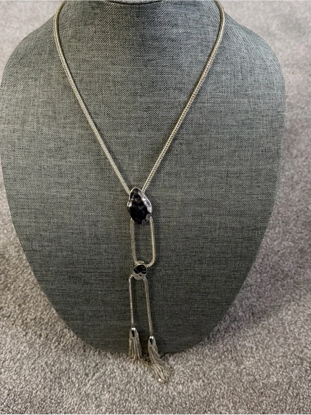 Silver  Station Lariat Necklace